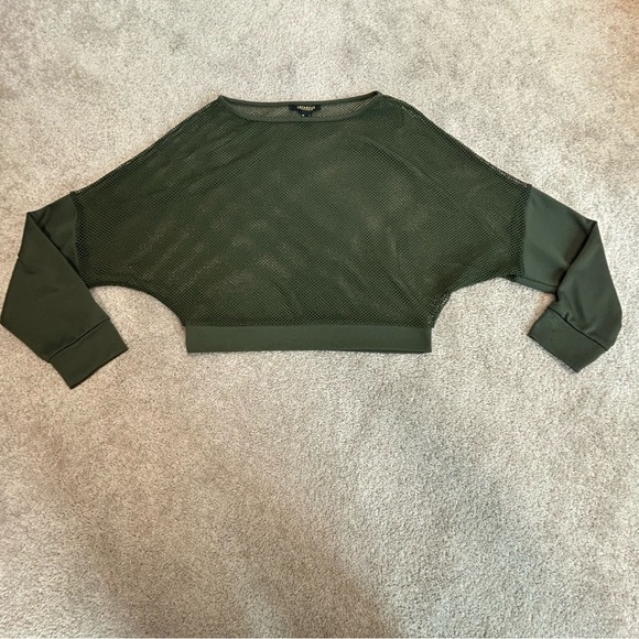 Revamped Olive Forest Green Sheer Mesh Women Sweatshirt Top L Long Sleeve - Picture 5 of 11
